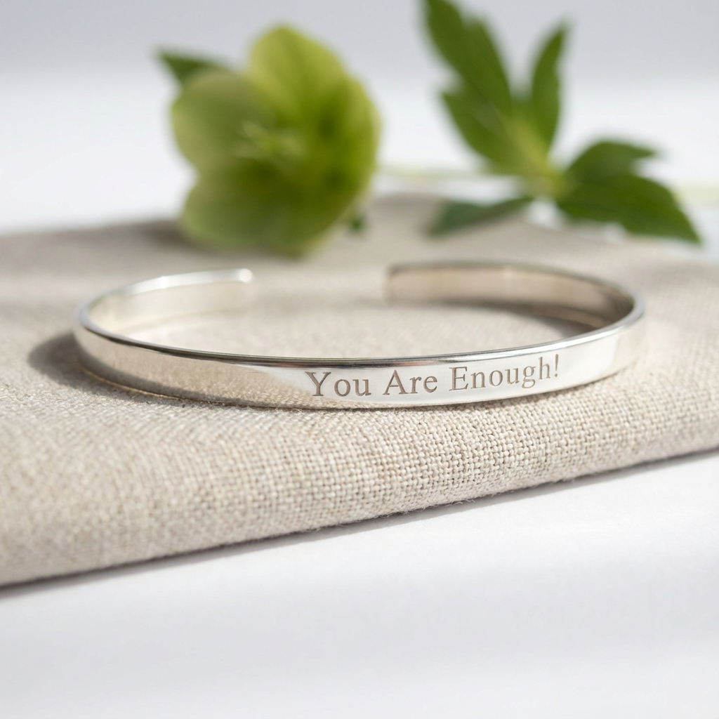 Personalized sterling silver bracelet with mantra text