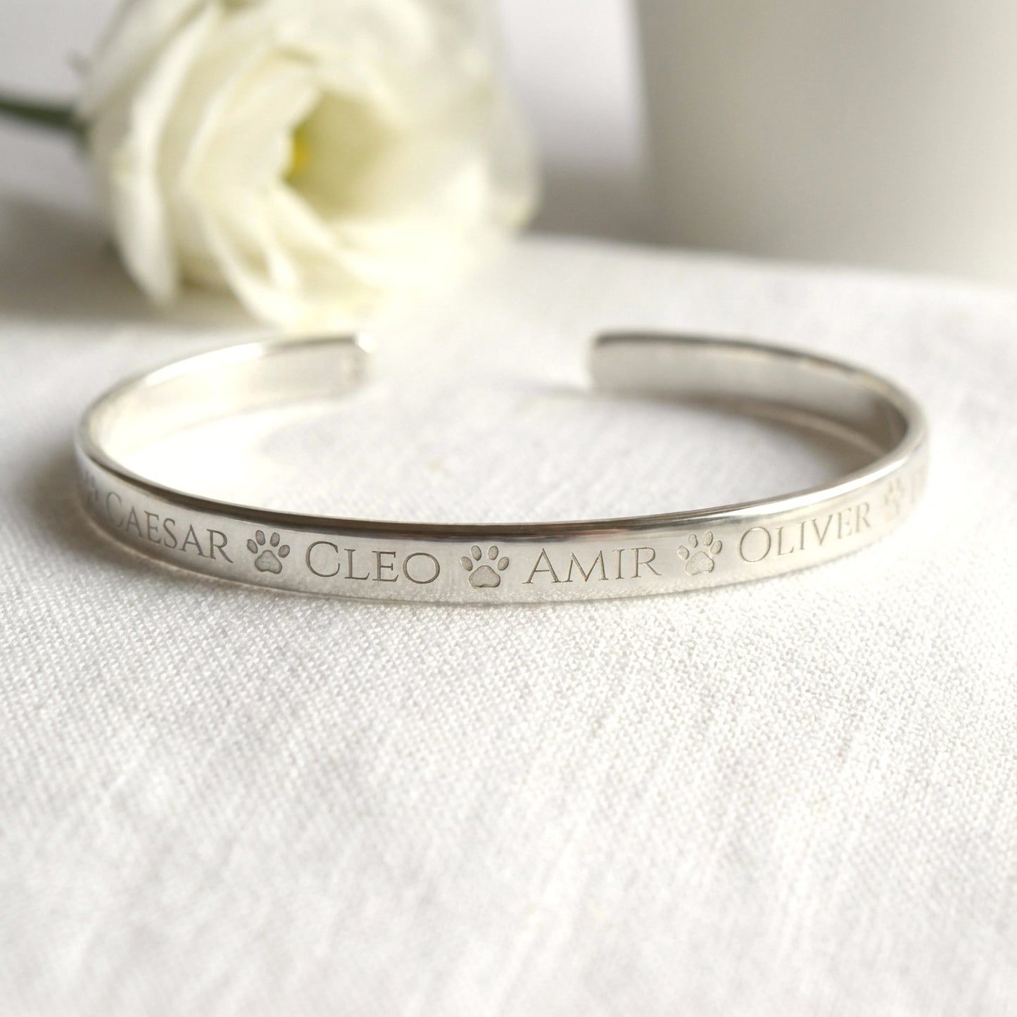 Sterling silver pet loss bracelet with personalized engraving