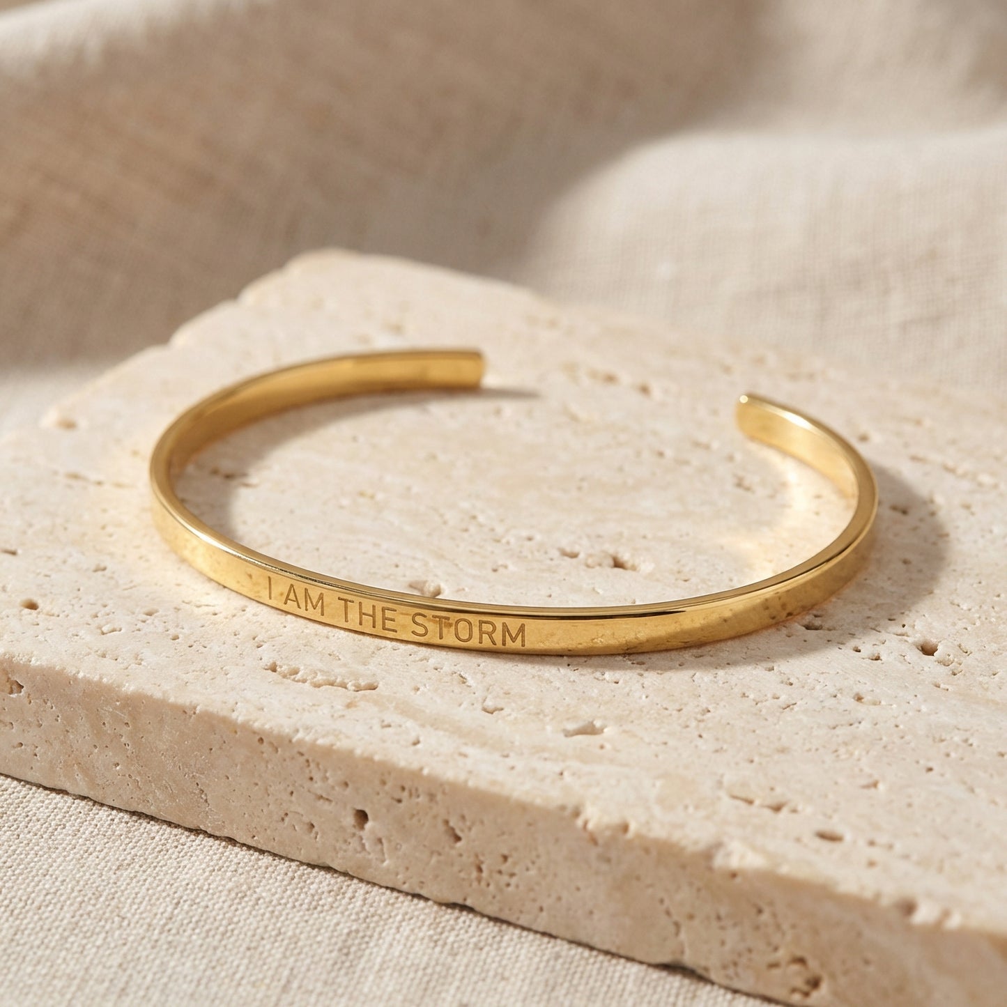 Thin gold plated bracelet with delicate engraved message