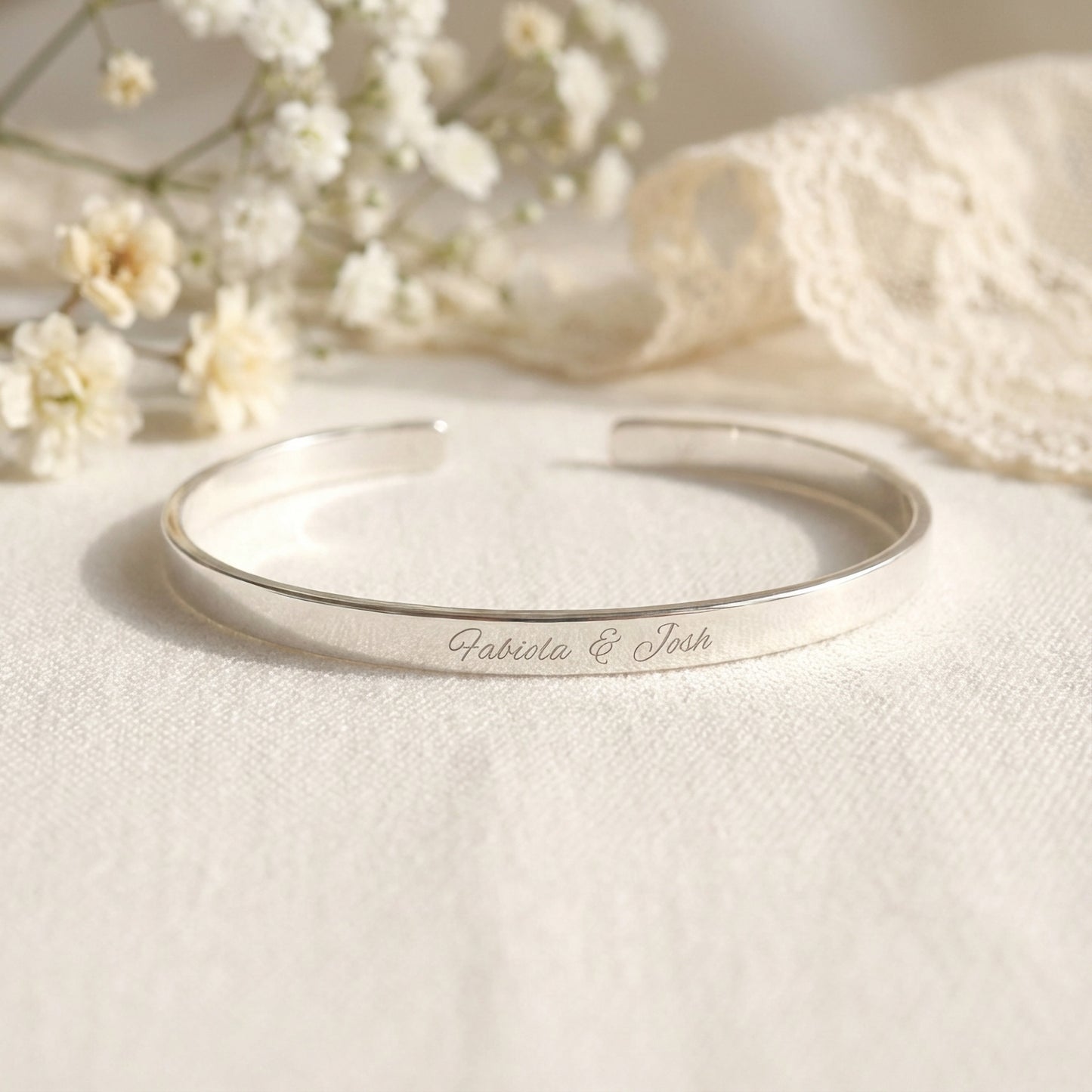 Personalized sterling silver cuff bracelet with names